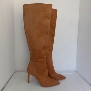 OPEN EDIT Barbara Tall Pointed Boot Tan Carmel Knee High Vegan Suede Womens 7.5